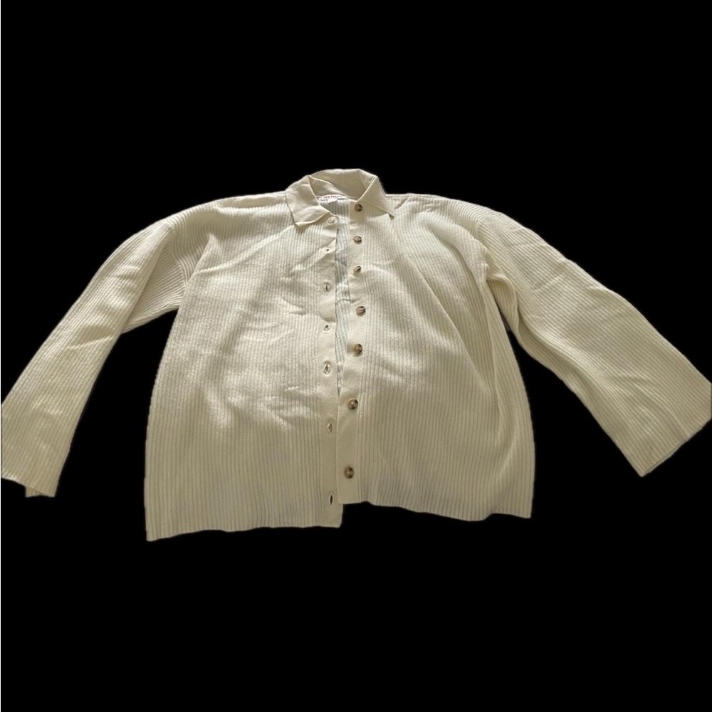 Cream off white soft knit blend Button-Up Cardigan sweater